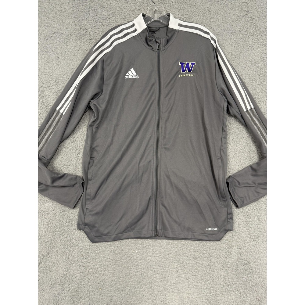 Washington Huskies Jacket Mens XL Gray NCAA Basketball Full Zip Adidas AEROREADY